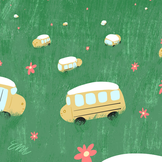Busses Grazing in a Field
